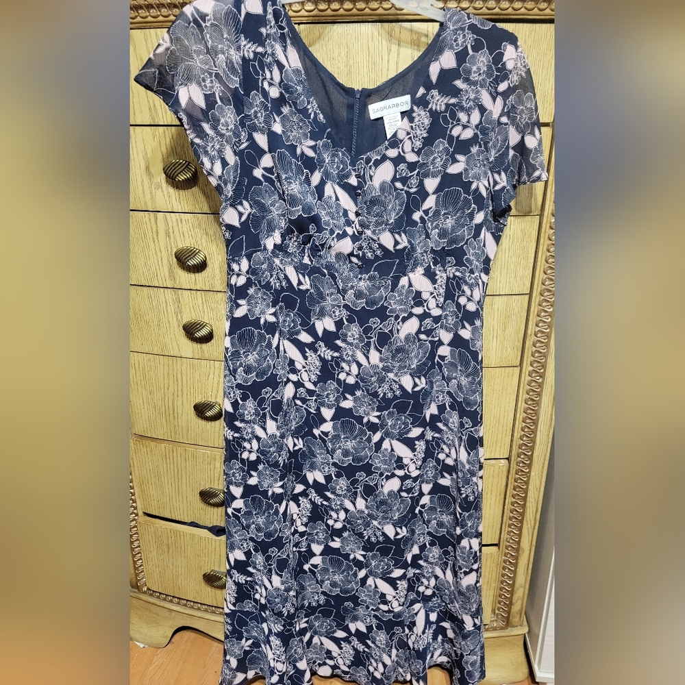 Sag Harbor Navy and Pink Floral Dress Perfect for Weddings or Church!